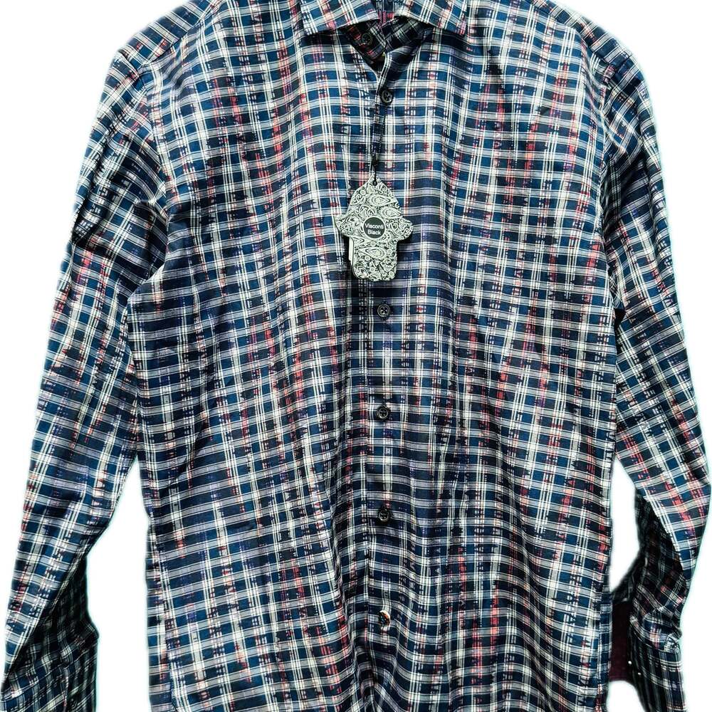 NWT Visconti Black Men Sz S Wavelength Plaid ButtonUp Shirt MultiColor Geometric